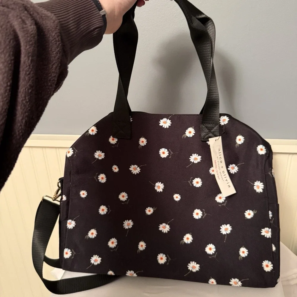 Alice + Olivia Daisy Print Weekend Duffel Overnight Bag By Stacey Bendet Black